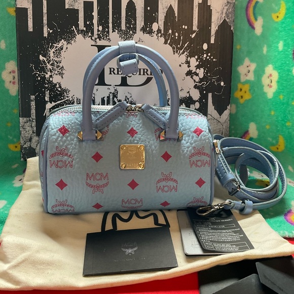 MCM Blue and Red Mini Bag with Distinctive Design - Picture 1 of 8